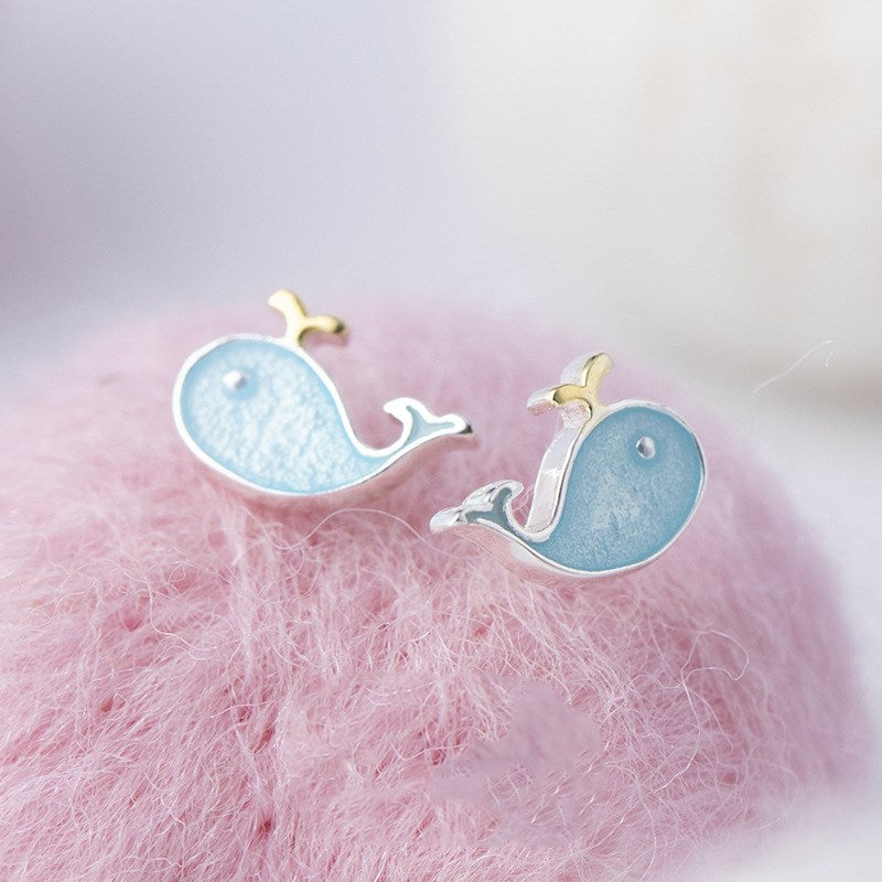 S925 sterling silver spray whale earrings