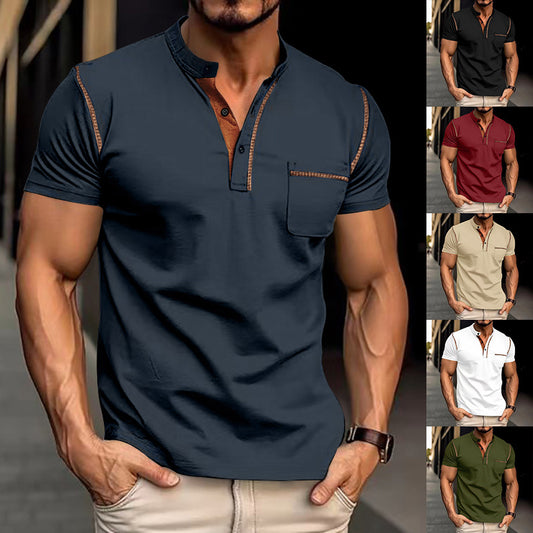 Men's Short Sleeve Polo Shirt Henry T-shirts - Casual Summer Quick Dry Top - Breathable Cotton Blend Knit Tee Sports Street Fashion Top