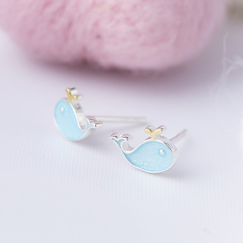 S925 sterling silver spray whale earrings