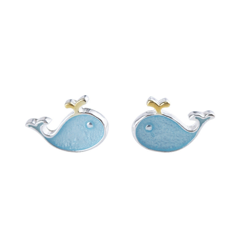 S925 sterling silver spray whale earrings