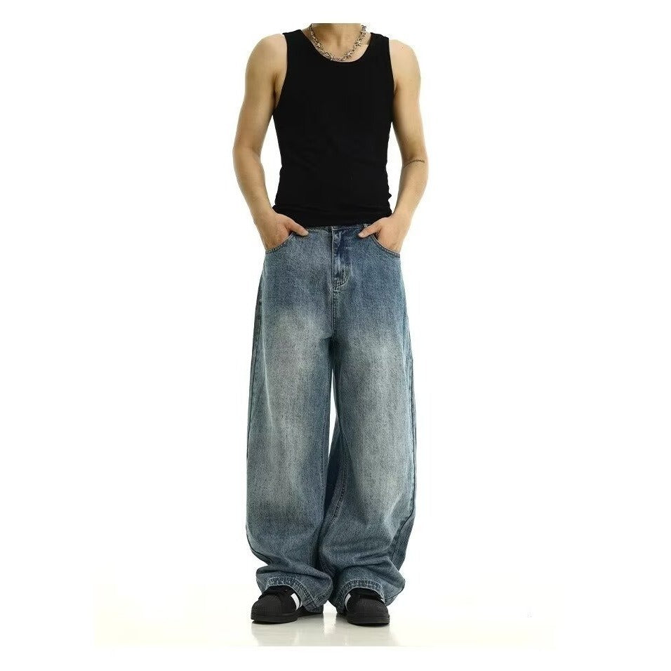 Street-style Vintage Washed Blue Jeans American Style