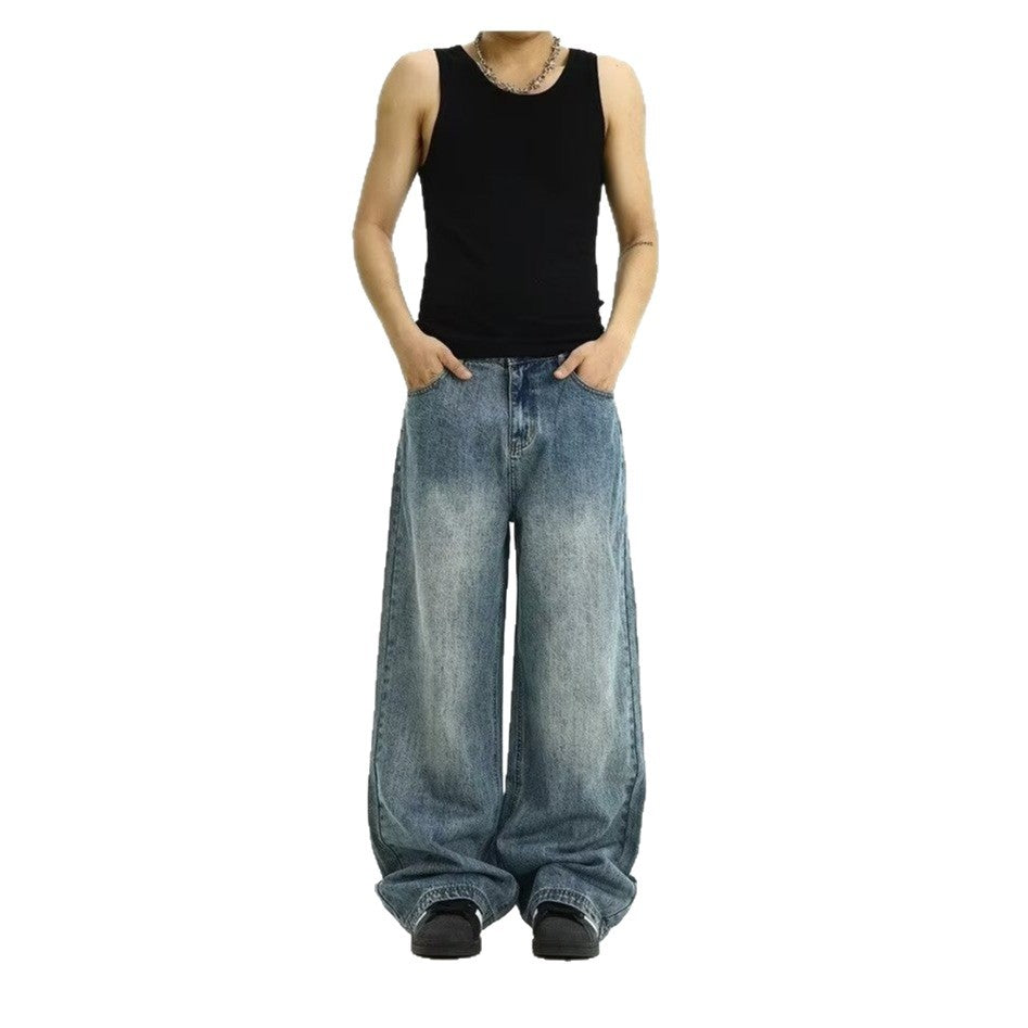Street-style Vintage Washed Blue Jeans American Style
