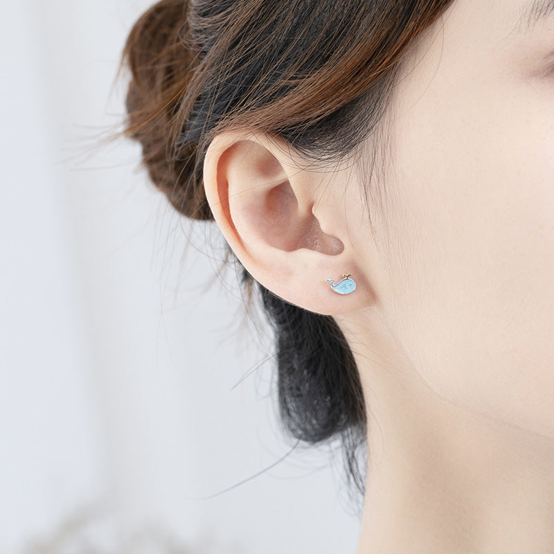 S925 sterling silver spray whale earrings