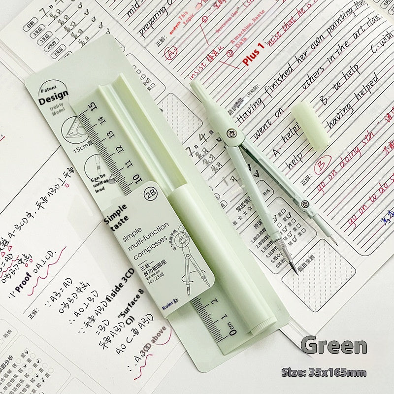 Multifunctional Compasses Ruler Specific For Pencil Exam Learning Stationery